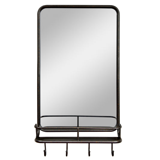 Wall Bathroom Mirror with Shelf Hooks Sturdy Metal Frame