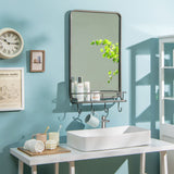 Wall Bathroom Mirror with Shelf Hooks Sturdy Metal Frame