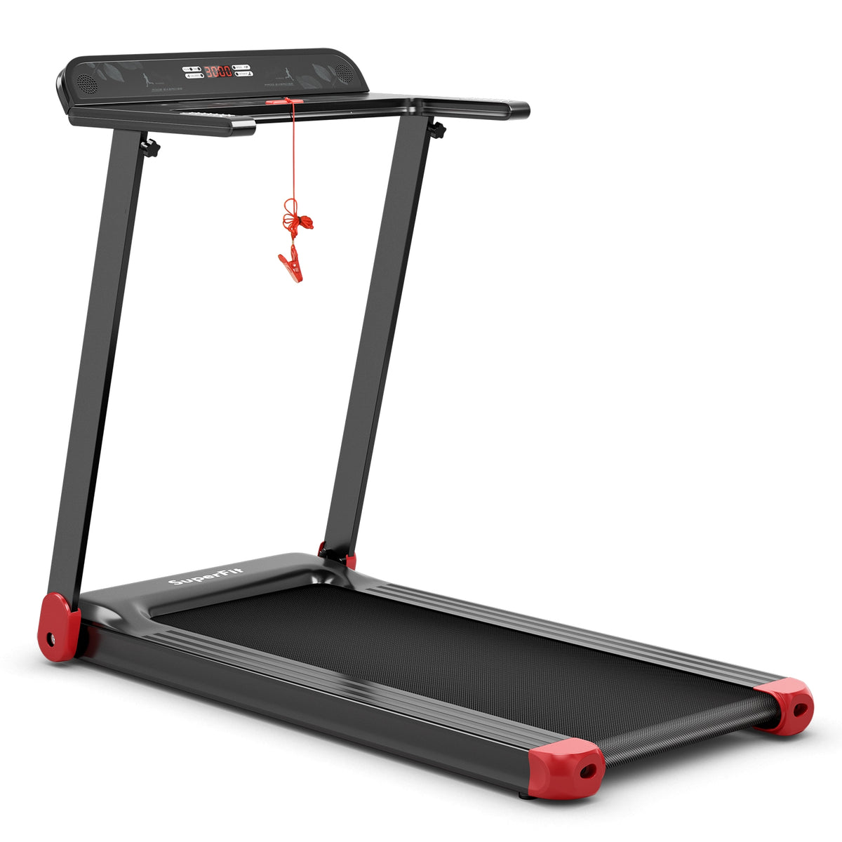Folding Electric Compact Walking Treadmill with APP Control Speaker-Red (MAX 198lbs)