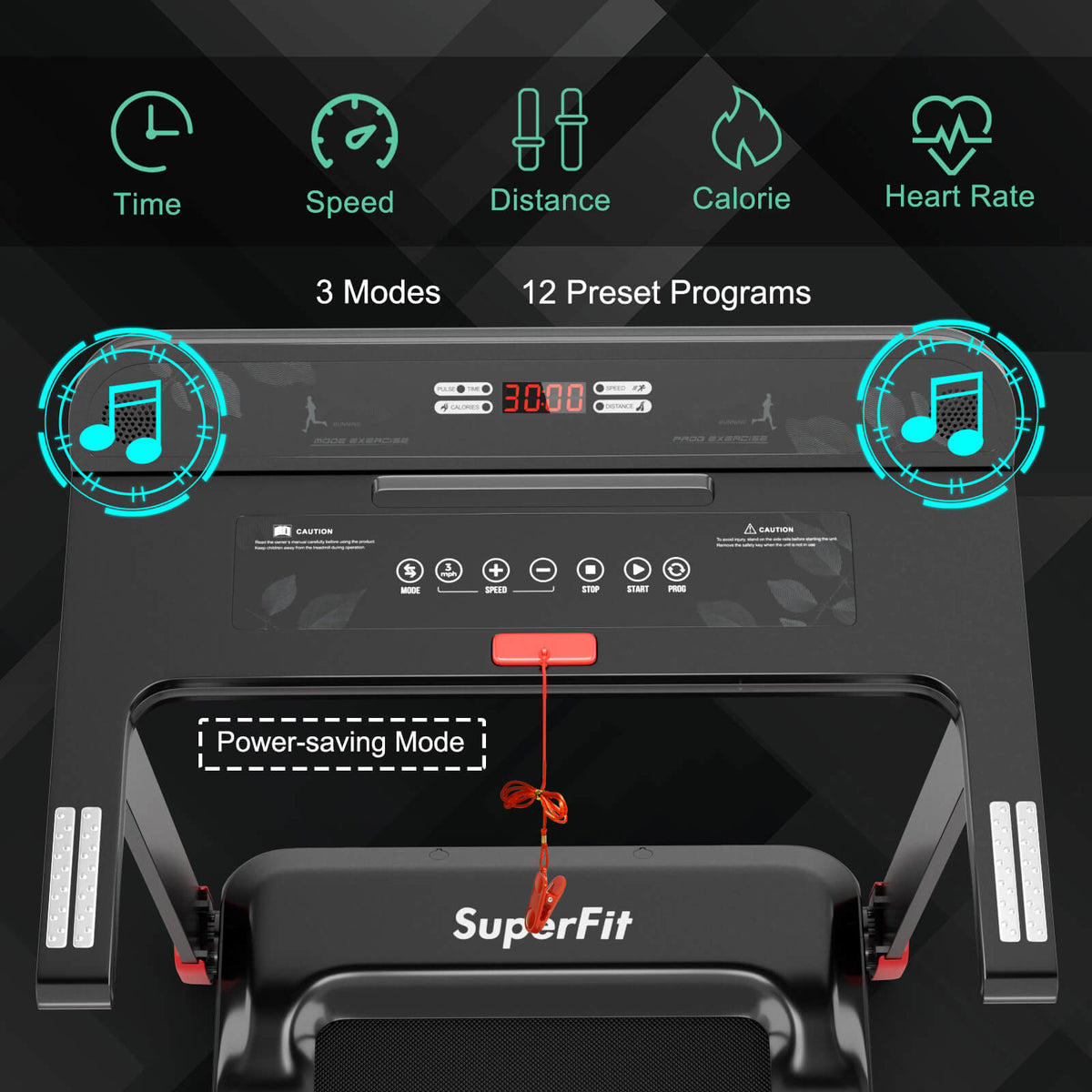 Folding Electric Compact Walking Treadmill with APP Control Speaker-Red (MAX 198lbs)