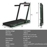 *SPECIAL* 4.75HP 2 In 1 Folding Treadmill with Remote APP Control-Green