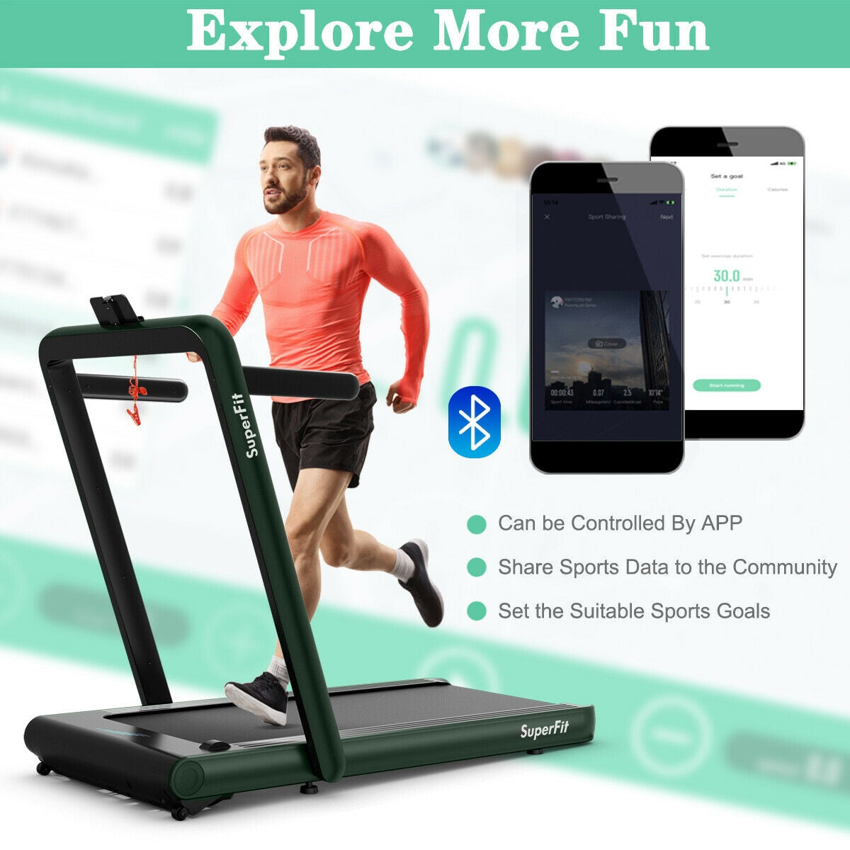 *SPECIAL* 4.75HP 2 In 1 Folding Treadmill with Remote APP Control-Green (I Box)