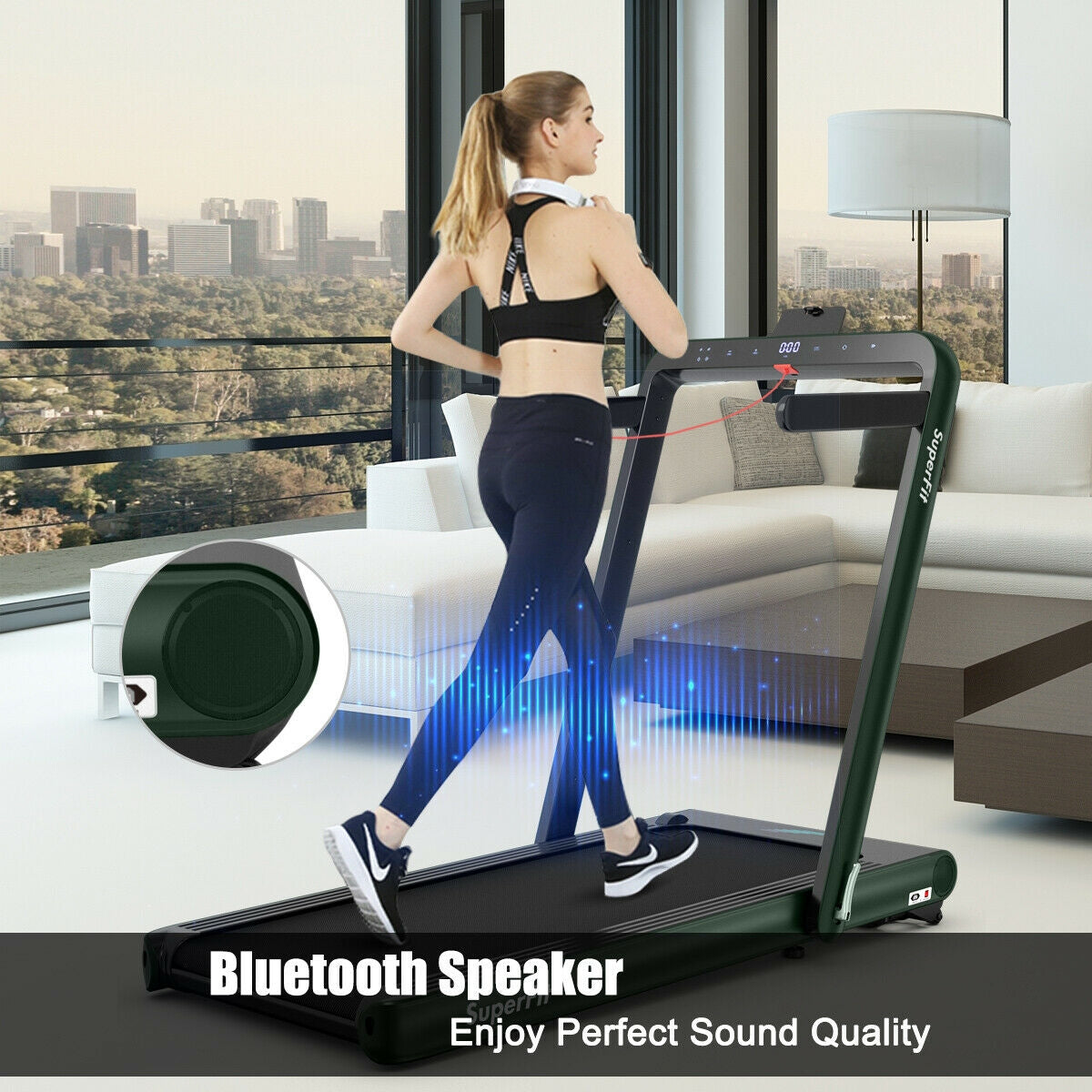 *SPECIAL* 4.75HP 2 In 1 Folding Treadmill with Remote APP Control-Green (I Box)