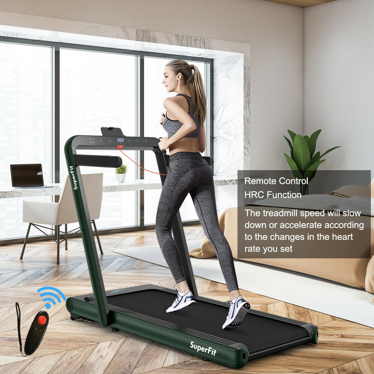 *SPECIAL* 4.75HP 2 In 1 Folding Treadmill with Remote APP Control-Green (I Box)