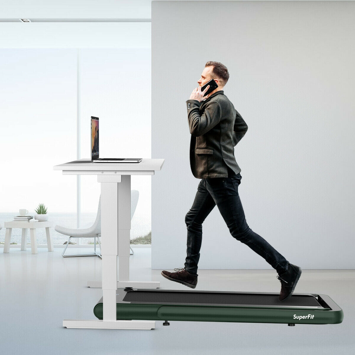 *SPECIAL* 4.75HP 2 In 1 Folding Treadmill with Remote APP Control-Green (I Box)