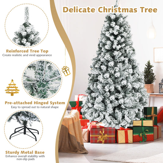 Pre-Lit Premium Snow Flocked Hinged Artificial Christmas Tree-6ft