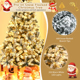 Pre-Lit Premium Snow Flocked Hinged Artificial Christmas Tree-6ft