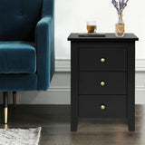 Modern Bedside Cabinet with 3 Drawers for Living Room and Bedroom-Black (Scratch and Dent)