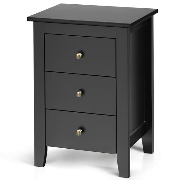 Modern Bedside Cabinet with 3 Drawers for Living Room and Bedroom-Black (Scratch and Dent)