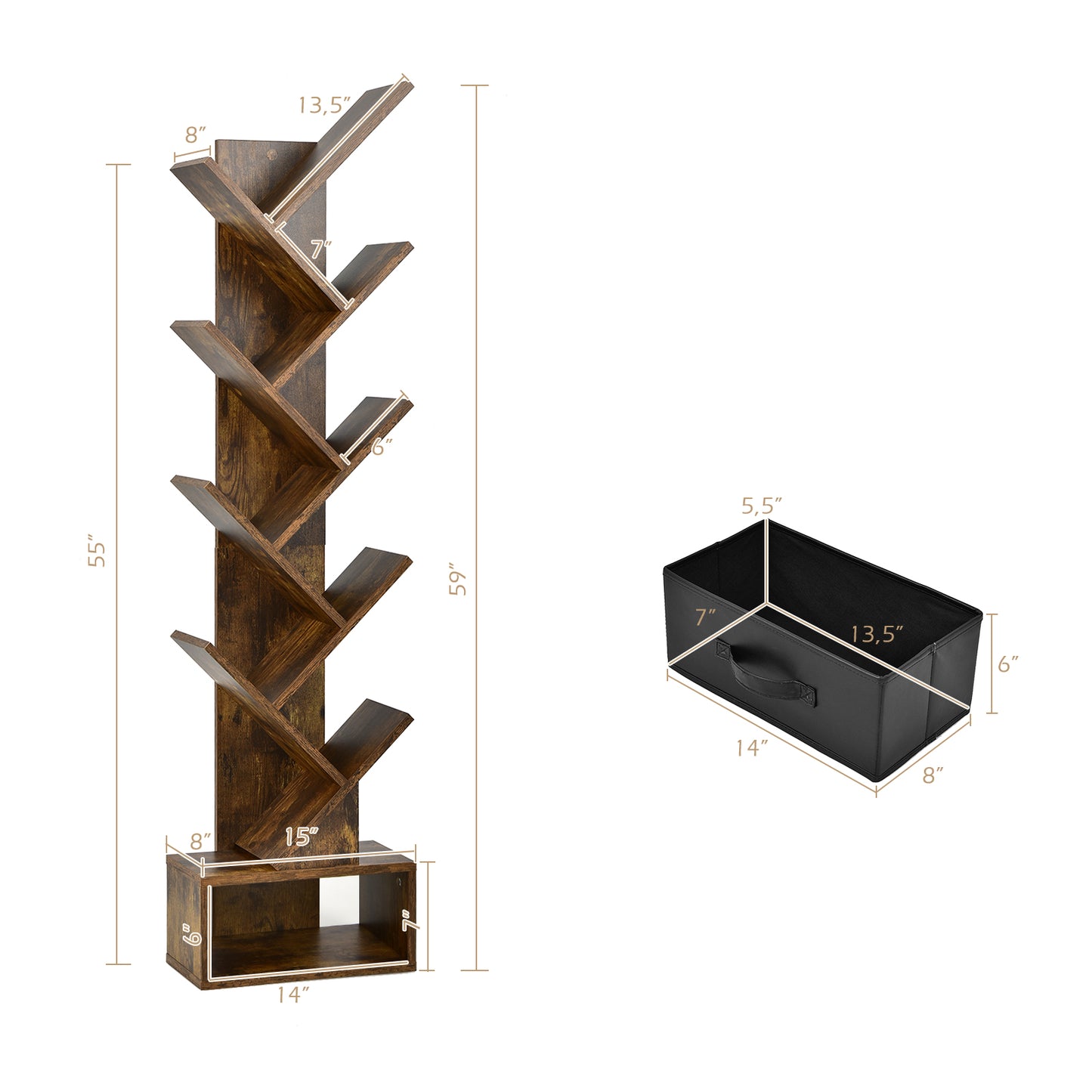10-tier Tree Bookshelf with Drawer Free-standing Storage Bookcase*fully assembled*