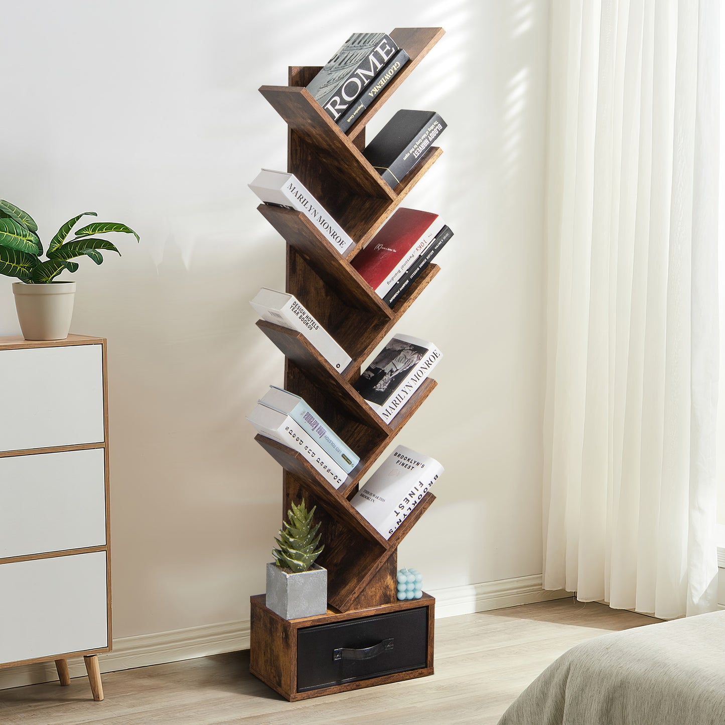 10-tier Tree Bookshelf with Drawer Free-standing Storage Bookcase*fully assembled*