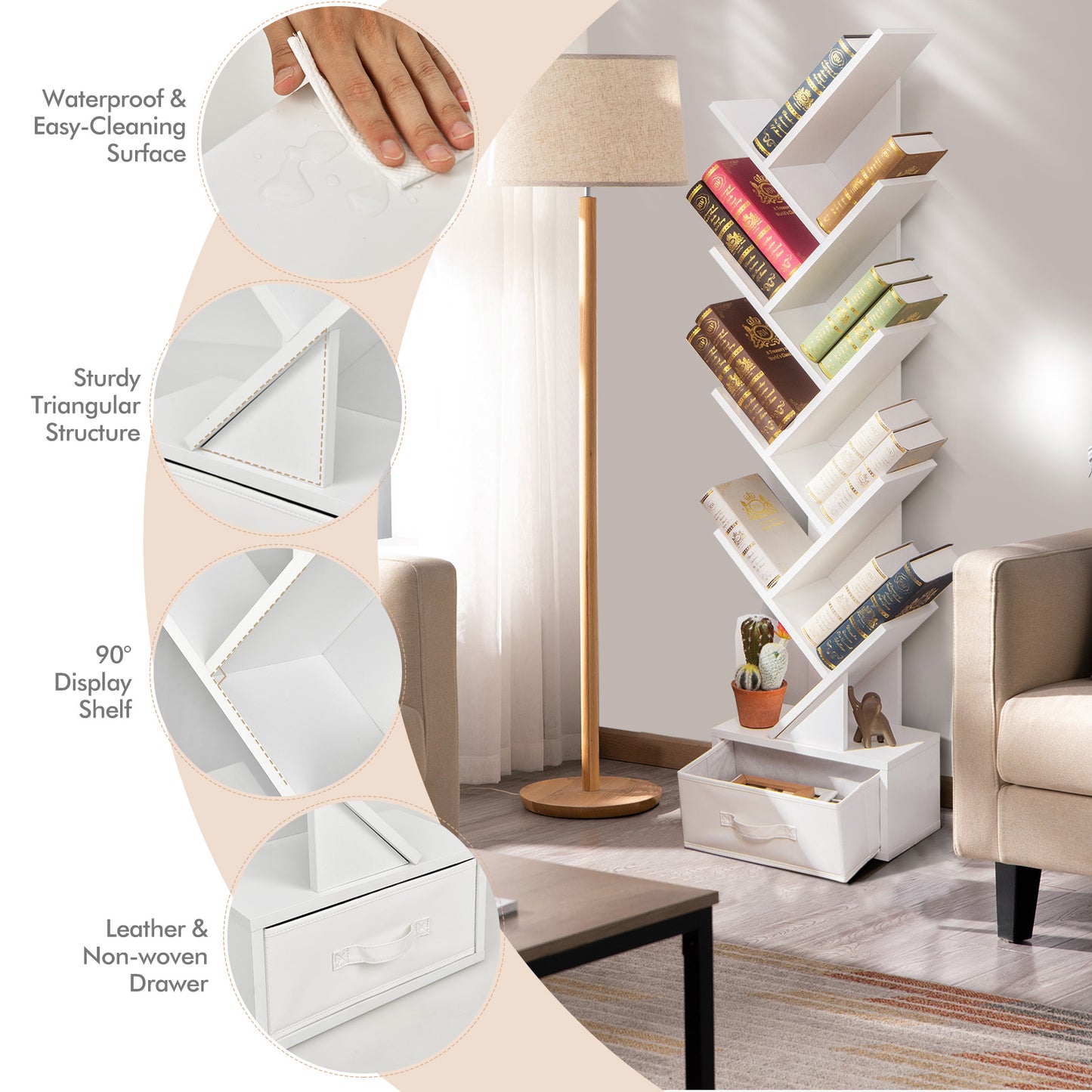 10-tier Tree Bookshelf with Drawer Free-standing Storage Bookcase*fully assembled*
