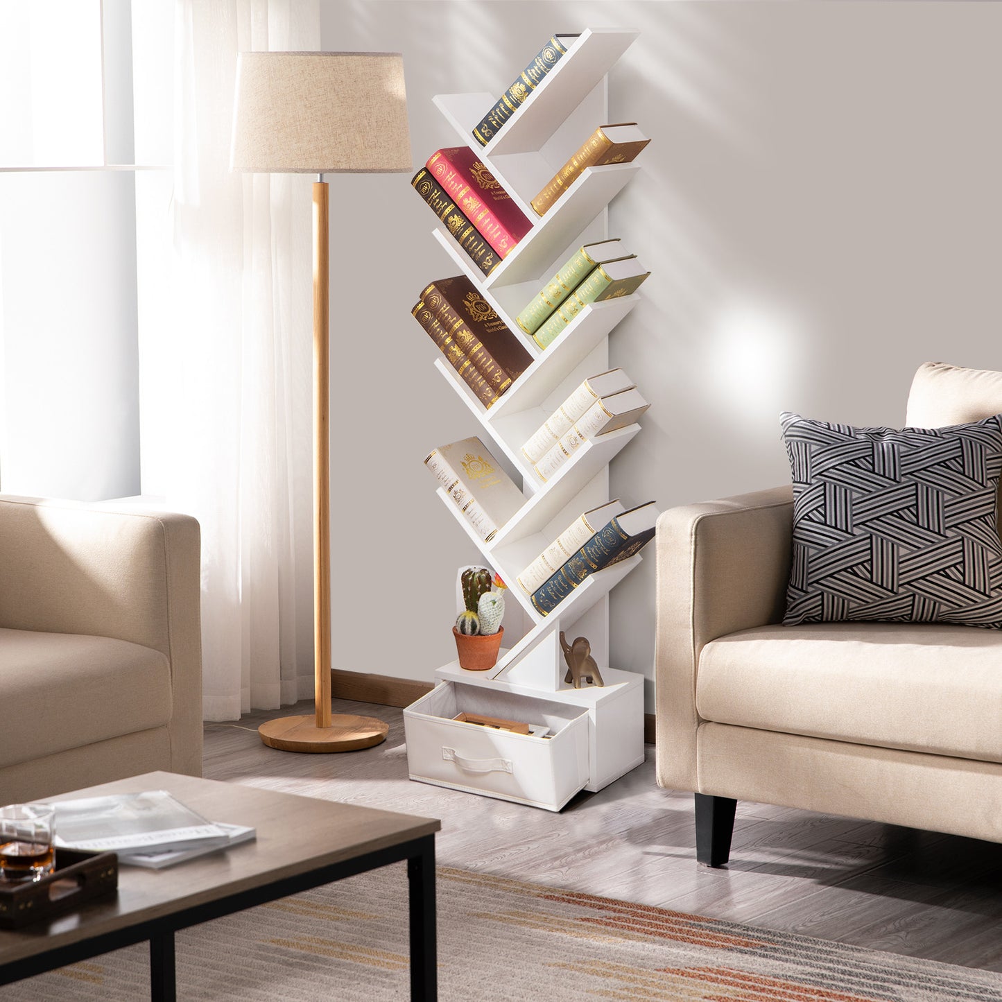 10-tier Tree Bookshelf with Drawer Free-standing Storage Bookcase*fully assembled*