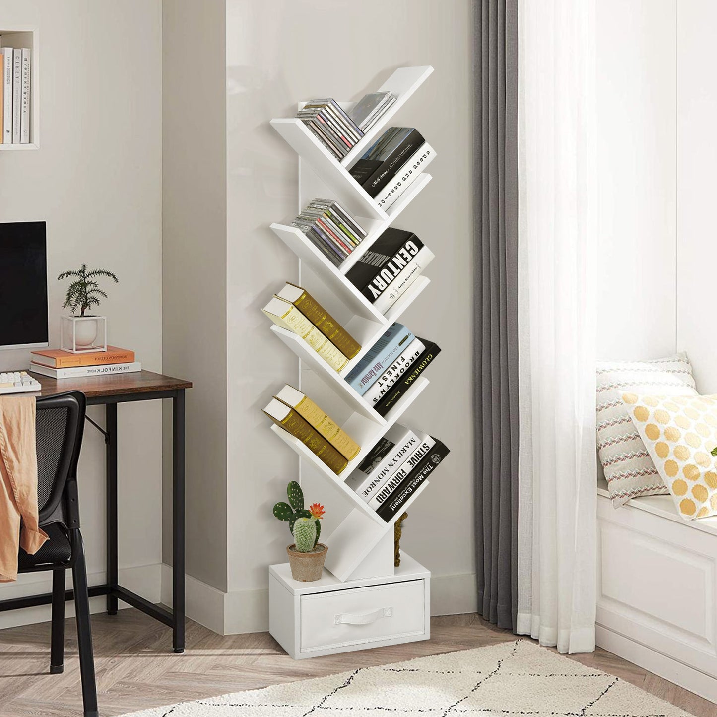 10-tier Tree Bookshelf with Drawer Free-standing Storage Bookcase*fully assembled*
