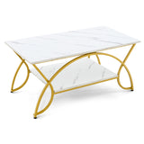 2-Tier Coffee Table Gold Rectangle for Living Room-Olive