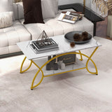 2-Tier Coffee Table Gold Rectangle for Living Room-Olive