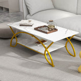 2-Tier Coffee Table Gold Rectangle for Living Room-Olive