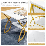 2-Tier Coffee Table Gold Rectangle for Living Room-Olive