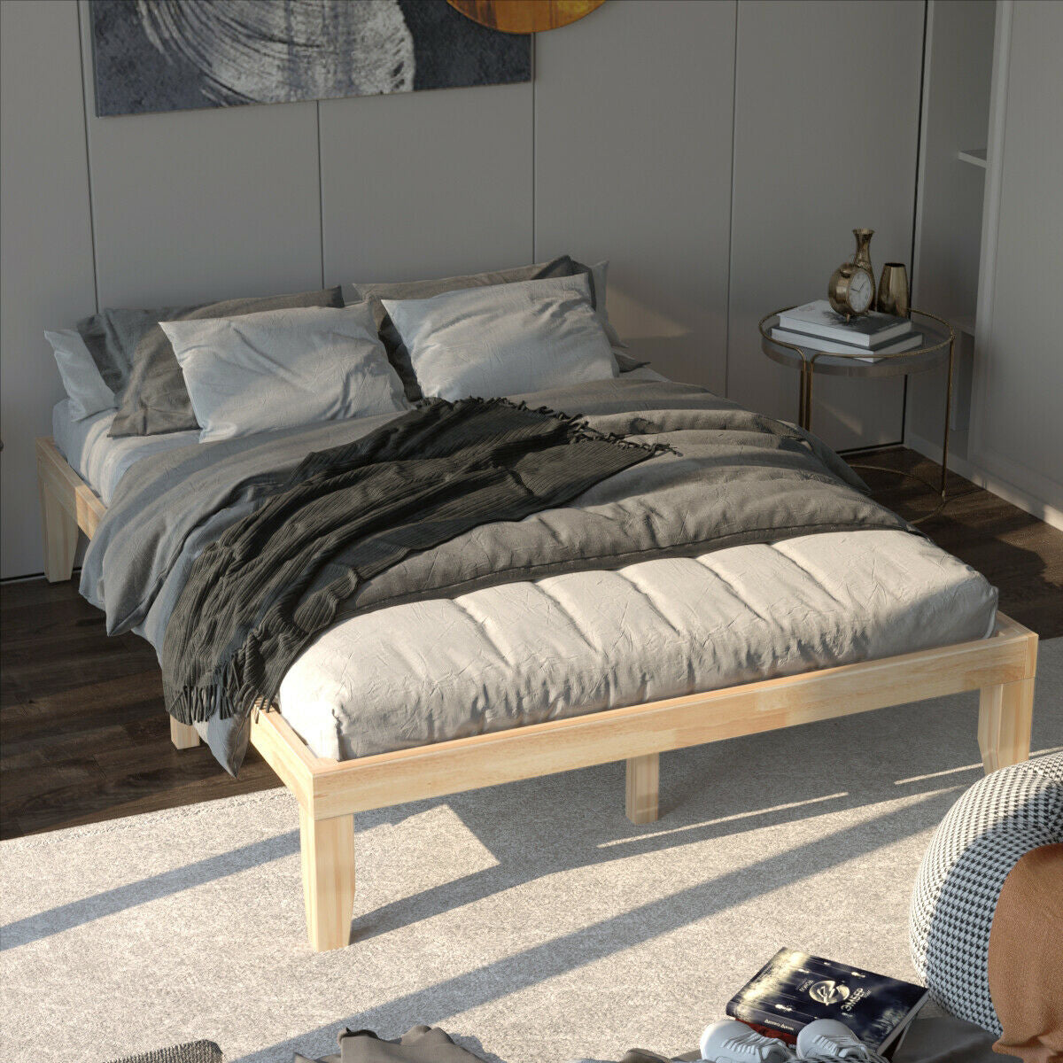 SPECIAL - Queen Size 14 Inch Wooden Bed Mattress Frame-Natural (1 Box - Unassembled)