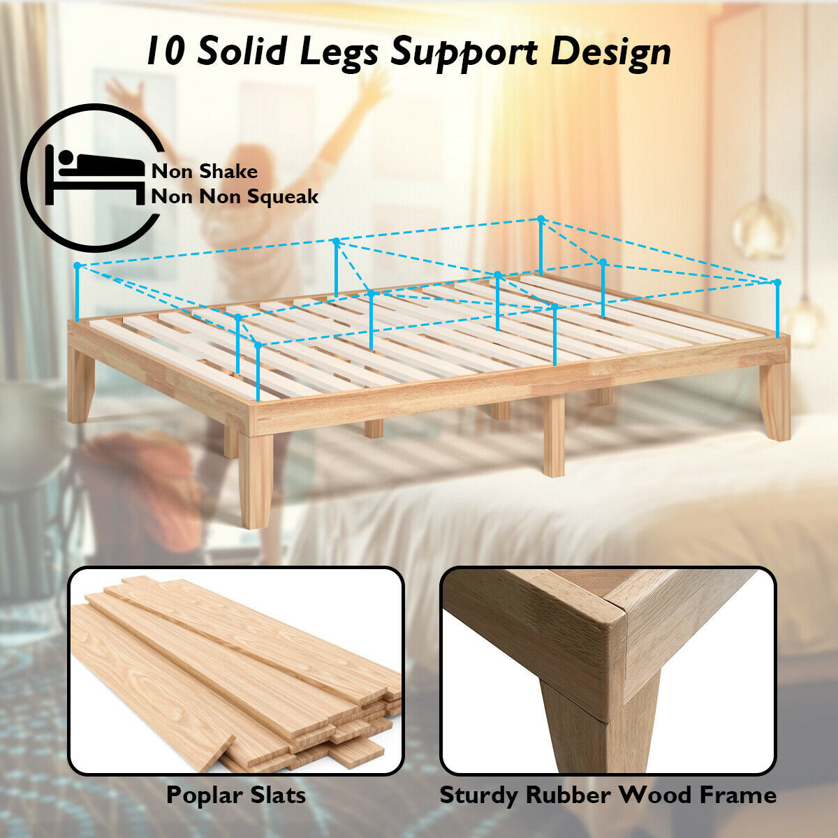 SPECIAL - Queen Size 14 Inch Wooden Bed Mattress Frame-Natural (1 Box - Unassembled)
