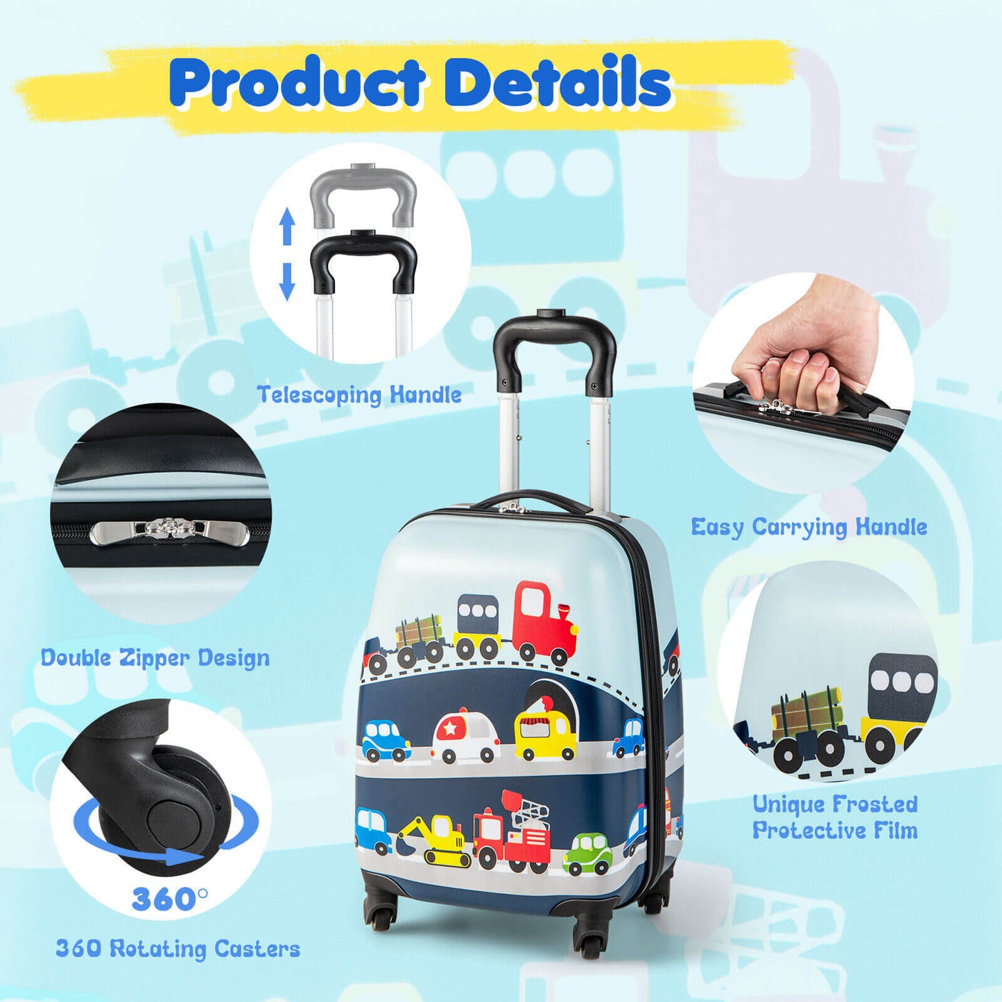 2 Pieces Kids Carry-on Luggage Set with 12 Inch Backpack-Blue