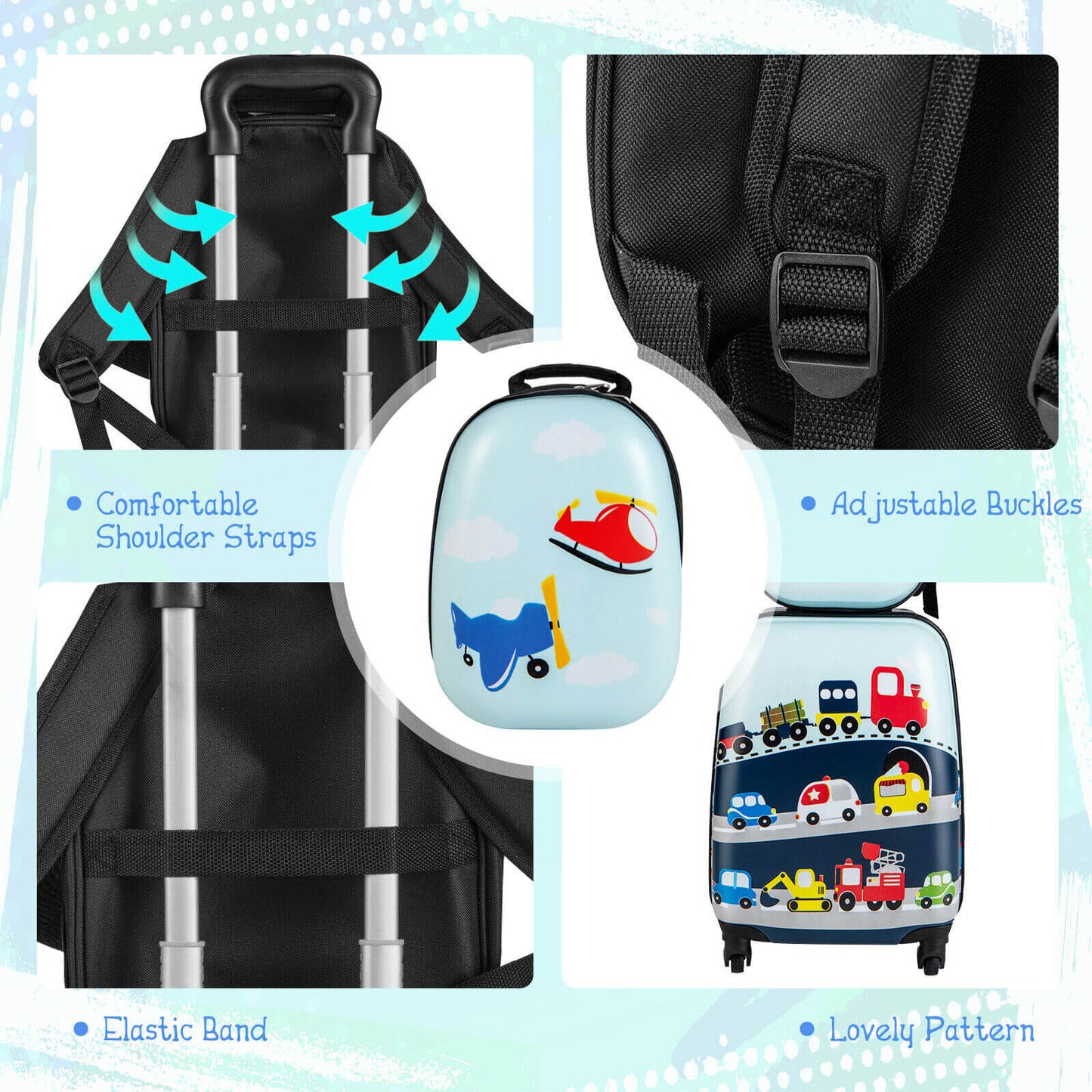 2 Pieces Kids Carry-on Luggage Set with 12 Inch Backpack-Blue
