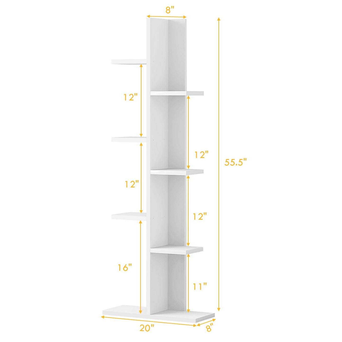 8-shelf Bookcase Freestanding Tree shelf Display Storage Stand- White - (1Box, Unassembled)