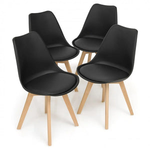 Set of 4 Modern High Backrest Dining Chairs with Wooden Legs, assembled