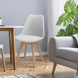 Set of 4 Dining Chairs Mid-Century Modern Shell PU Seat with Wooden Legs-White