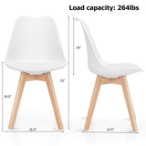 Set of 4 Dining Chairs Mid-Century Modern Shell PU Seat with Wooden Legs-White