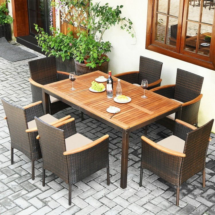 7 Piece Wentworth Patio Rattan Dining Set assembled