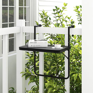 Folding Hanging Table with 3-Level Adjustable Height for Patio Balcony-Black