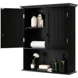 2-Door Wall Mount Bathroom Storage Cabinet with Open Shelf-Black, fully assembled