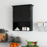 2-Door Wall Mount Bathroom Storage Cabinet with Open Shelf-Black, fully assembled