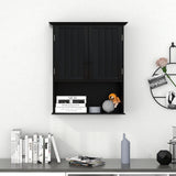 2-Door Wall Mount Bathroom Storage Cabinet with Open Shelf-Black, fully assembled