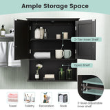 2-Door Wall Mount Bathroom Storage Cabinet with Open Shelf-Black, fully assembled