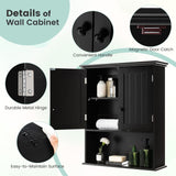 2-Door Wall Mount Bathroom Storage Cabinet with Open Shelf-Black, fully assembled