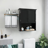 2-Door Wall Mount Bathroom Storage Cabinet with Open Shelf-Black, fully assembled