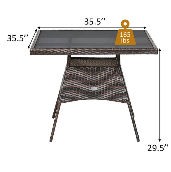Outdoor Wicker Table with Glass Top, 36``` x 36``