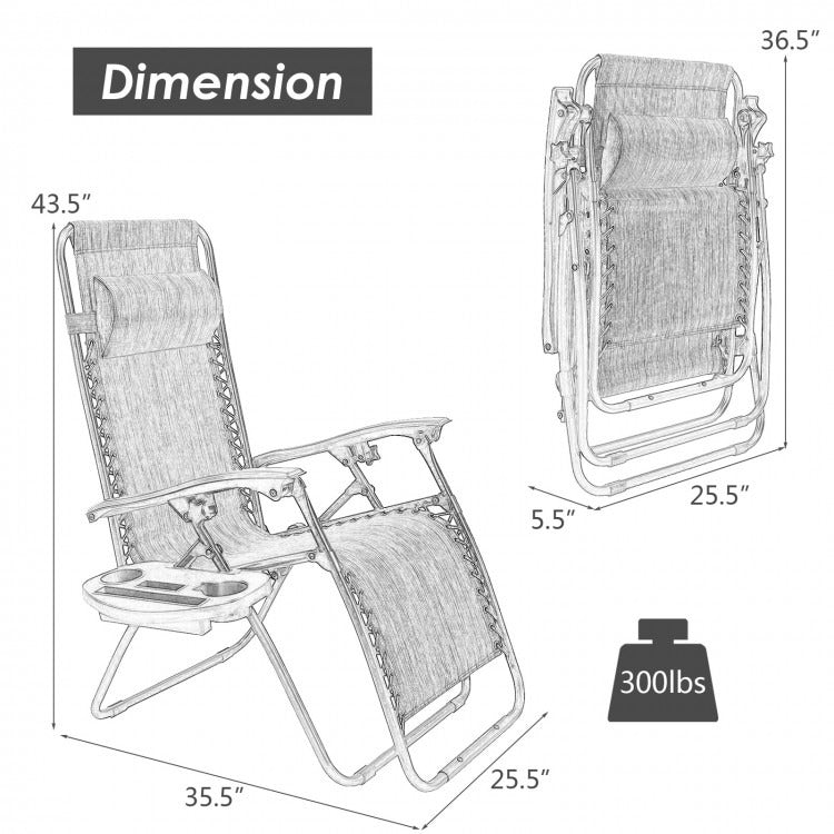 Outdoor Folding Zero Gravity Reclining Lounge Chair with Utility Tray