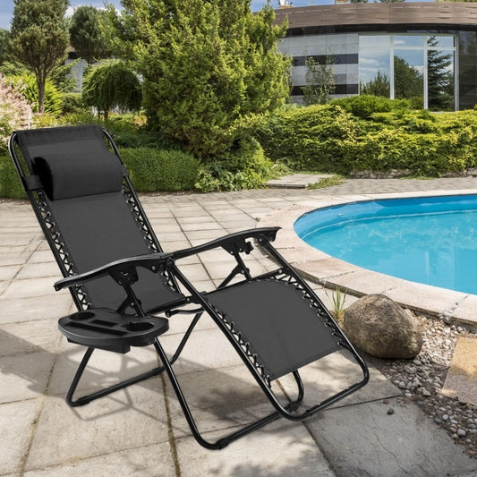 Outdoor Folding Zero Gravity Reclining Lounge Chair with Utility Tray