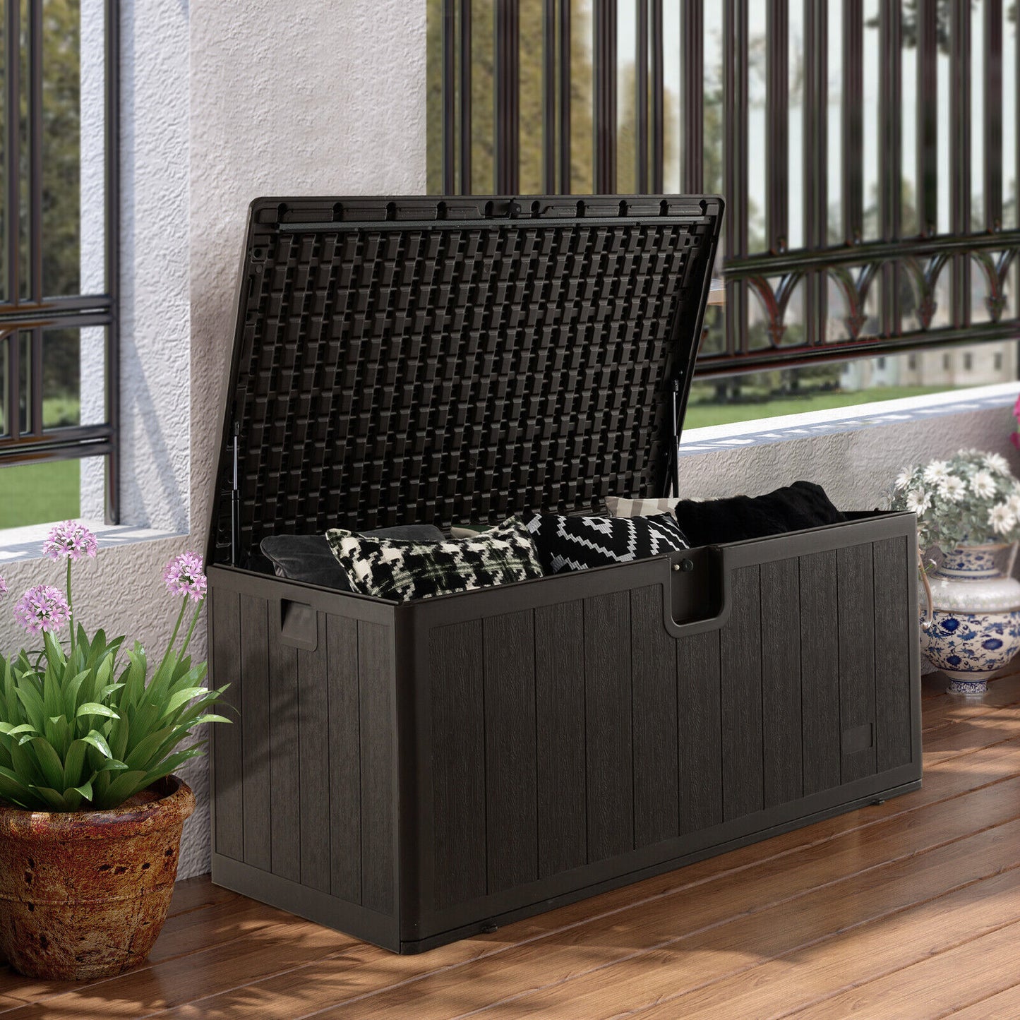130 Gallon Patio All Weather Storage Container with Lockable Lid-Brown (Fully Assembled)
