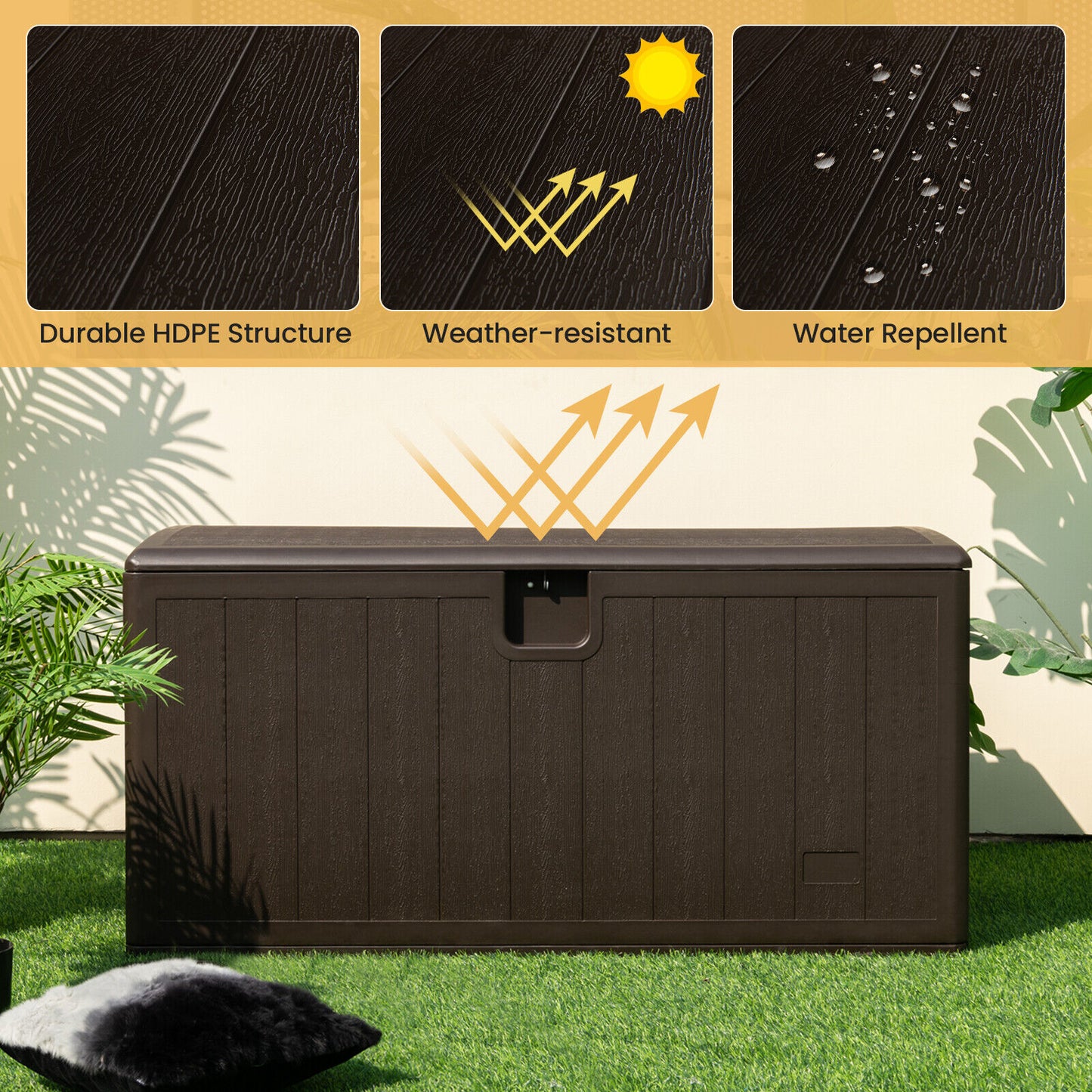 130 Gallon Patio All Weather Storage Container with Lockable Lid-Brown (Fully Assembled)
