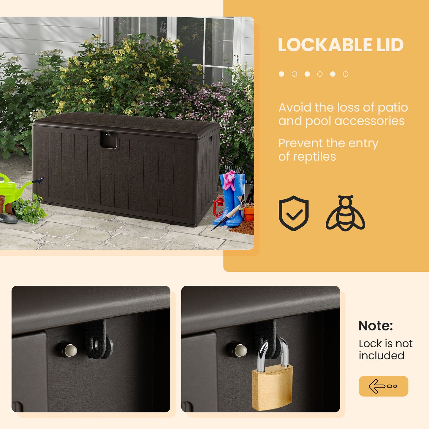 130 Gallon Patio All Weather Storage Container with Lockable Lid-Brown (Fully Assembled)