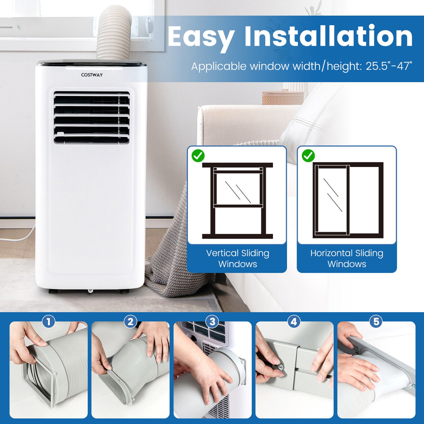 9000 BTU Air Conditioner with Dehumidifier and 24H Timer-White, new in box