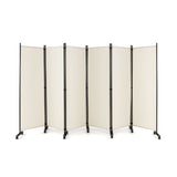 6 Panel 5.7 Feet Tall Rolling Room Divider on Wheels-White