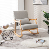 Upholstered Rocking Chair with Pillow and Rubber Wood Frame-Gray