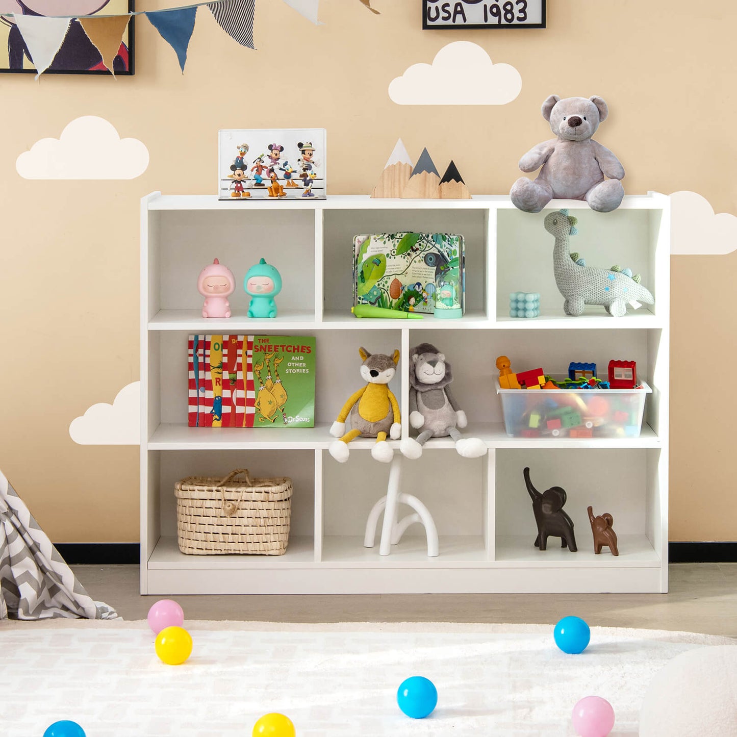 3-Tier Open Bookcase 8-Cube Floor Standing Storage Shelves Display Cabinet-White*fully assembled*