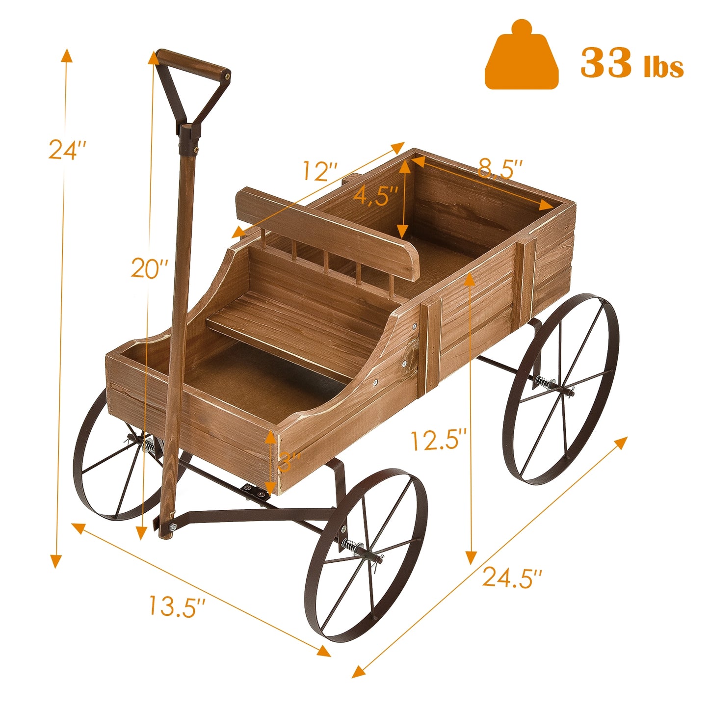 Wooden Wagon Plant Bed With Wheel for Garden Yard-Brown (assembled)