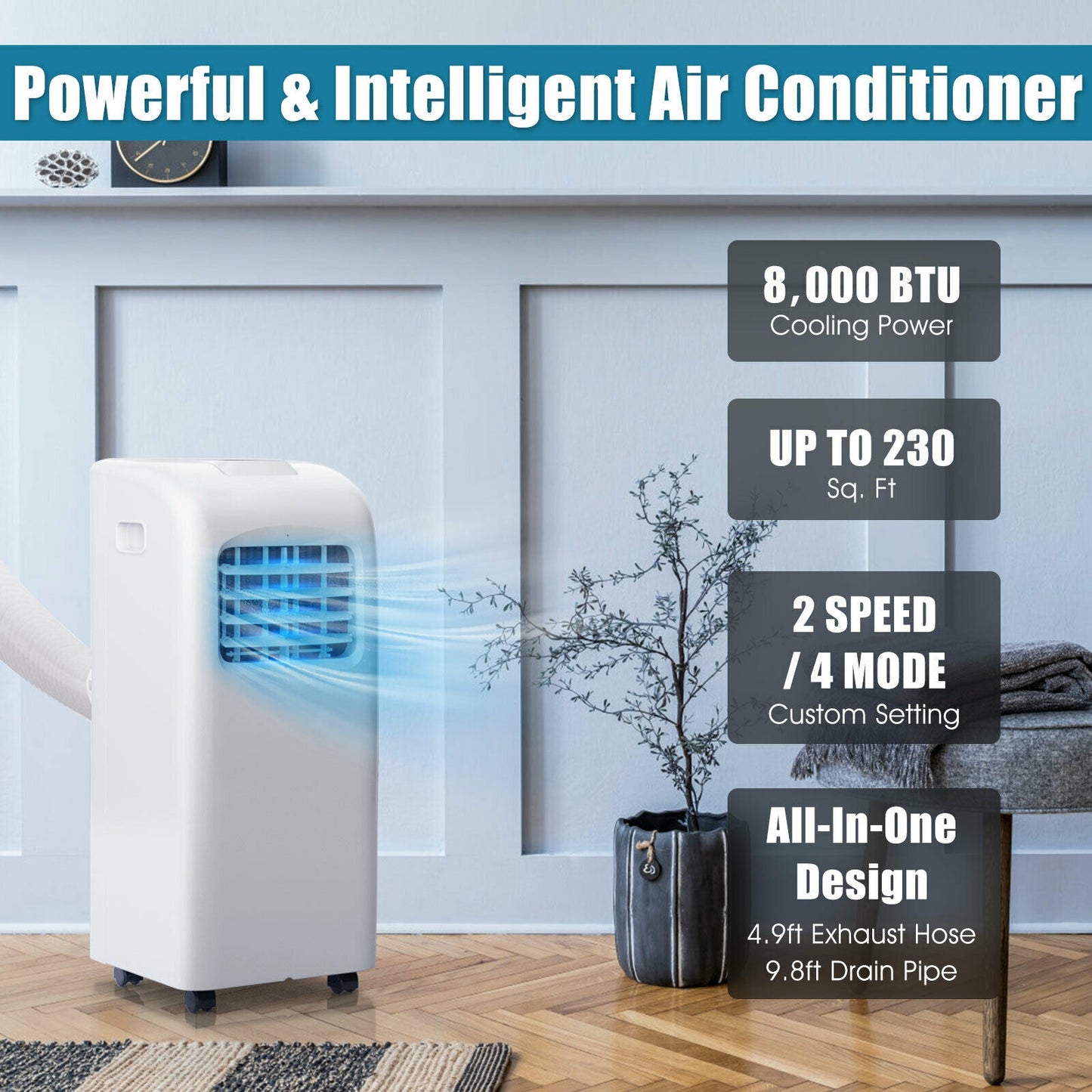 SPECIAL - 8000 BTU Portable Air Conditioner with Dehumidifier Function (Scratch and Dent)